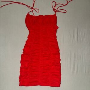 Princess Polly Moffet Mini Red Dress Women's Size 2 Spaghetti Strap Scrunchy